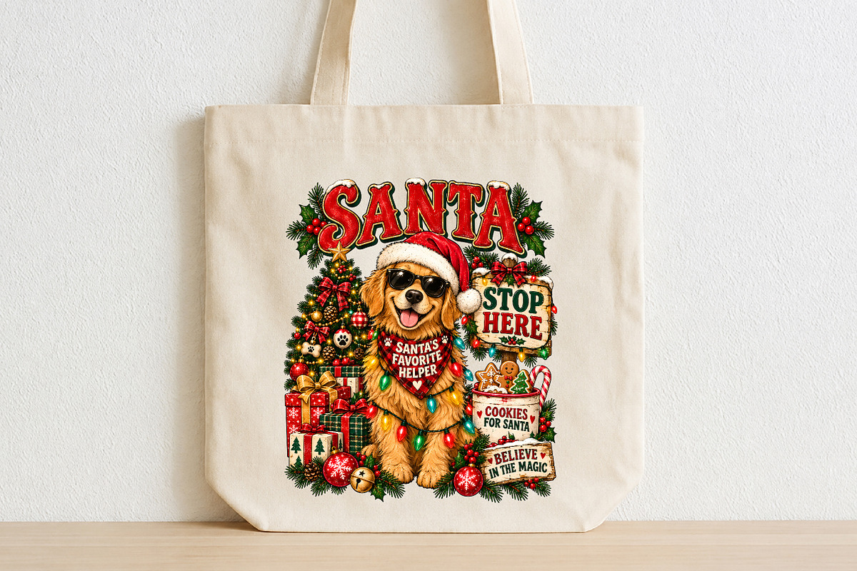 Santa Stop Here Golden Retriever PNG, a Seasonal Illustration by CraftArtStudio (Photo 2 of 4)