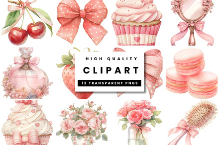 Pink Coquette Style Clipart Set