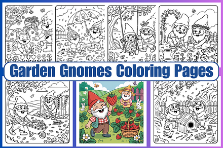 Adult Garden Gnomes Coloring Pages, a Decorative Illustration by Design Haven