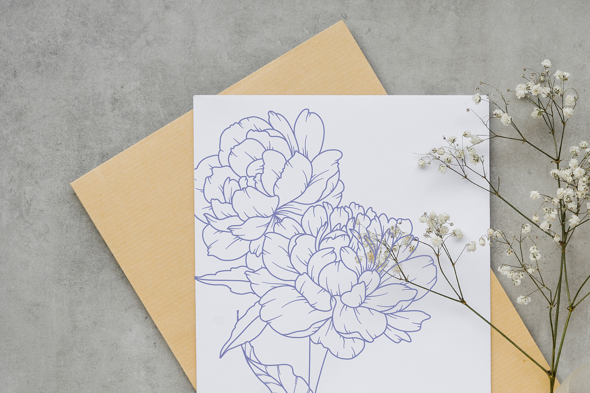 PEONY GARDEN LINE ART, an Object Graphic by CaraulanStore (Photo 6 of 8)