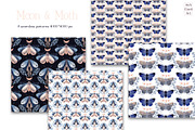 Moon and moth pattern & clipart, a Decorative Illustration by AnaGuziiArt (Thumbnail 3 of 6)