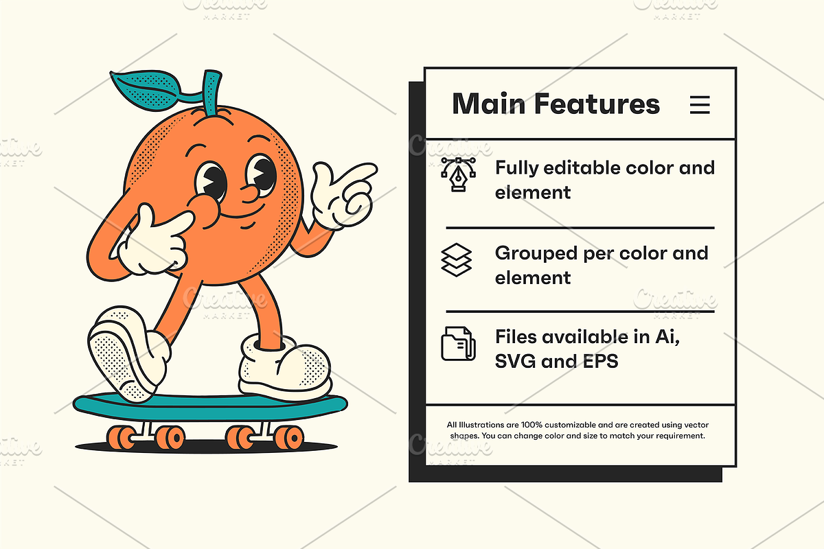 Orange Fruit Cartoon Character, a Food Illustration by ™Creasi (Photo 3 of 7)