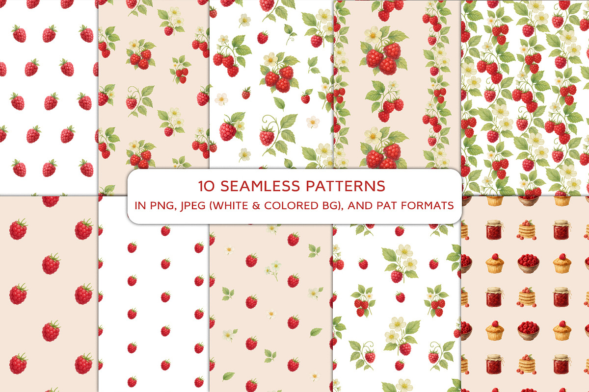 Raspberry Clipart & Patterns Bundle, a Food Illustration by MuzaArtStudio (Photo 12 of 14)