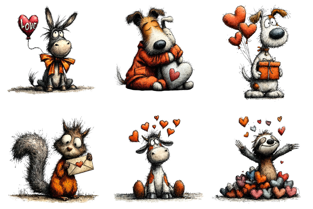 Valentines Whimsical Animals Clipart, an Illustration by CreationArt (Photo 6 of 6)