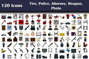 120 Icons Of Fire, Police, Attorney,