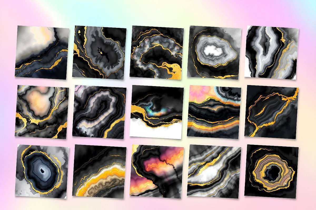 30 Watercolor Black Gold Agate, a Background Graphic by UniqueMe (Photo 8 of 11)