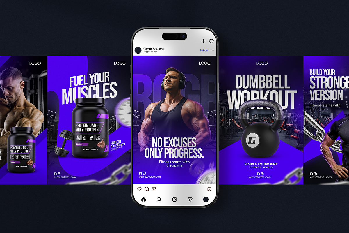 Fitness Gym Promotion Instagram Post, a Social Media Template by RamStudio2 (Photo 3 of 4)