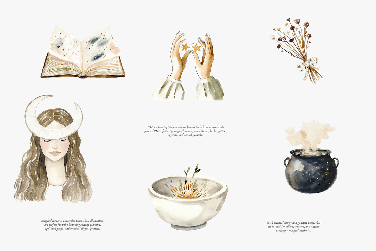 wiccan clipart boho witch png set, a Decorative Illustration by Patishop Art (Photo 2 of 9)