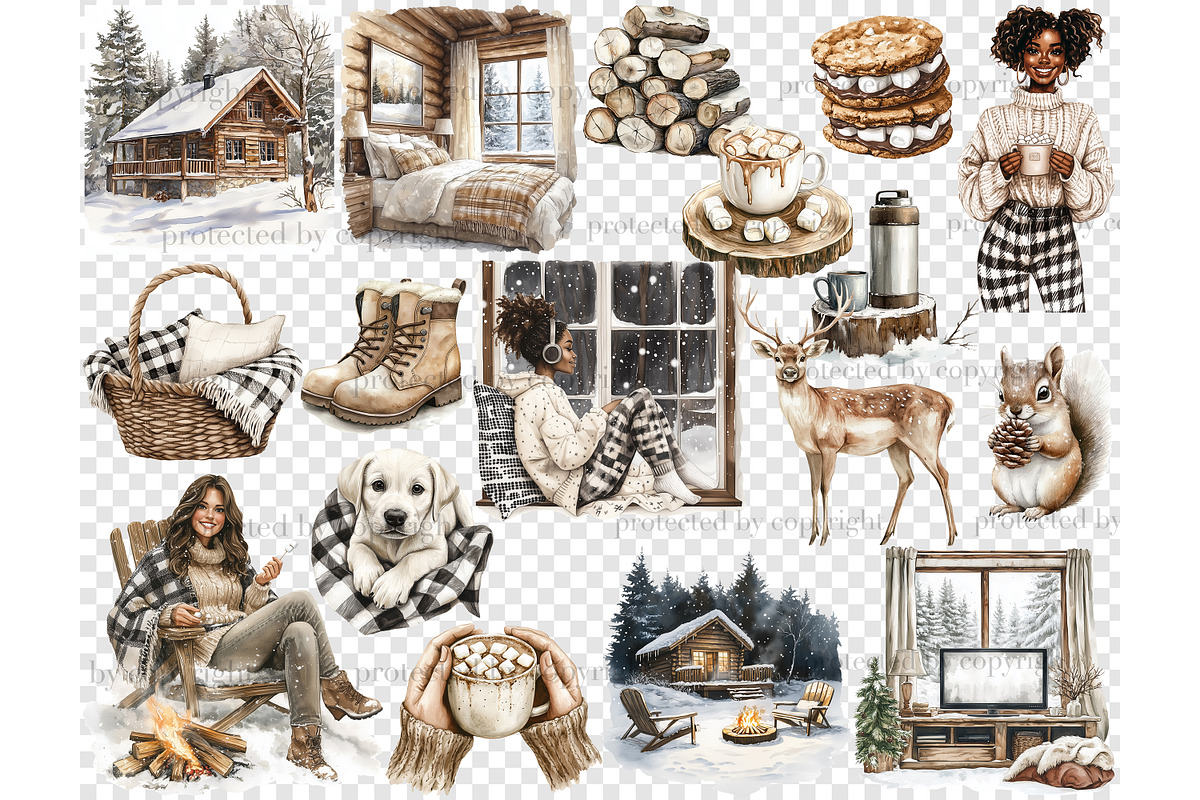Cozy Cabin Clipart | Winter PNG, a Seasonal Illustration by GlamArtZhanna (Photo 6 of 6)