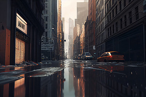 Empty And Wet Street In New York