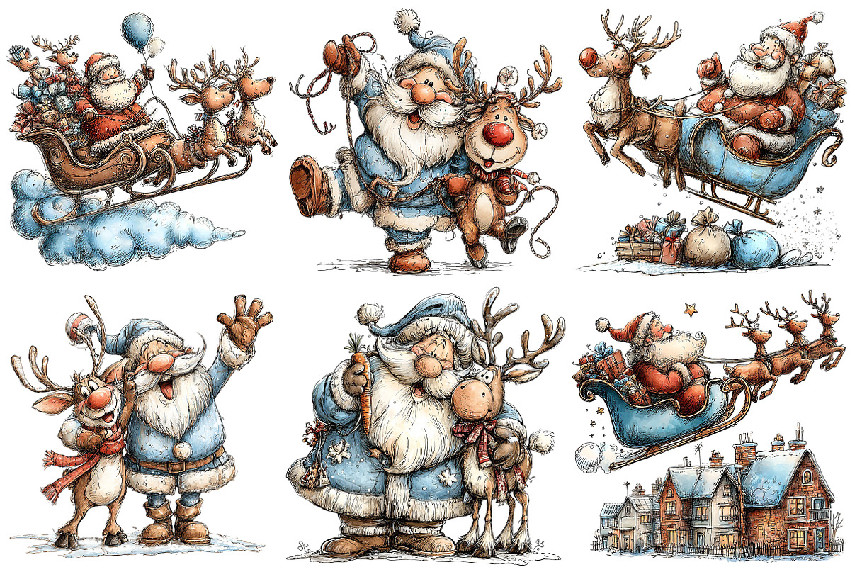 Christmas Santa & Reindeer Clipart, an Illustration by Craft Nest (Photo 7 of 8)