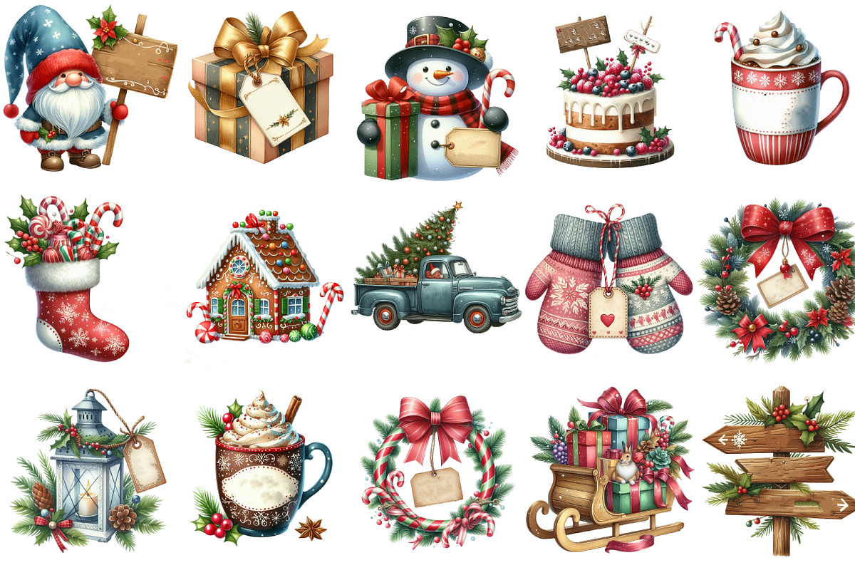 Merry Christmas Sublimation Clipart, an Illustration by Designking (Photo 2 of 5)