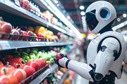 Humanoid robot choosing apples in high tech supermarket environm, an Industrial Photo by GoodGoods (Thumbnail 2 of 2)