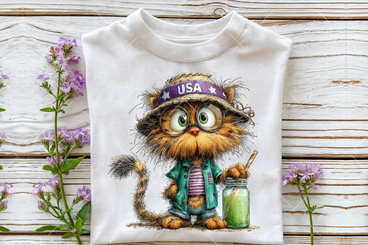 Whimsical Funny Patriotic Cat Clipar, an Illustration by OK Design (Photo 5 of 6)