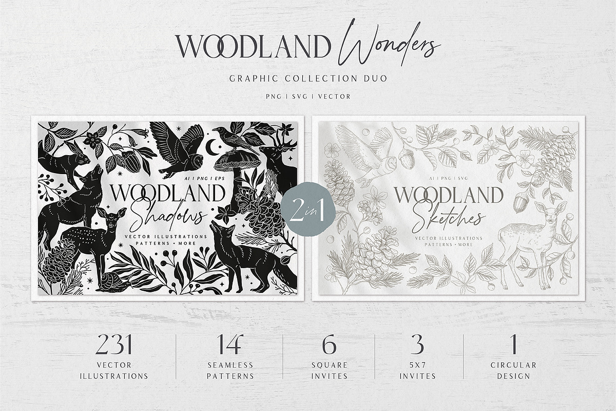 Woodland Wonders: 2 in 1 Graphic Set, a Decorative Illustration by rouxsupplyco (Photo 2 of 32)