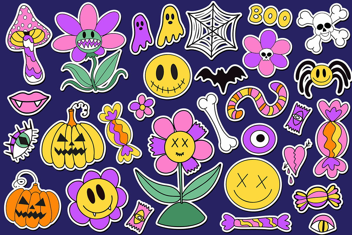 Groovy halloween Retro 70s style, a Decorative Illustration by Lucia Fox (Photo 2 of 8)