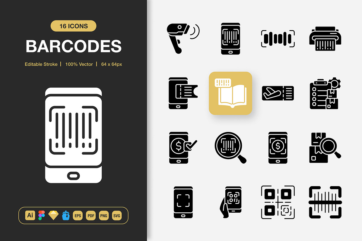 Barcodes Solid Icons, a Solid Icon by Spacepixel Creative