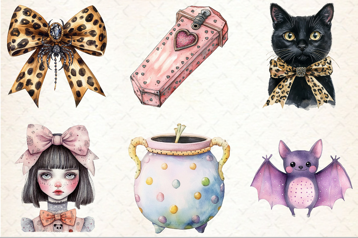 Coquette Sparkly Halloween Clipart, a Seasonal Illustration by Rose Art (Photo 3 of 4)