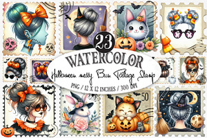Watercolor Halloween Messy Bun Posta, an Illustration by Designking