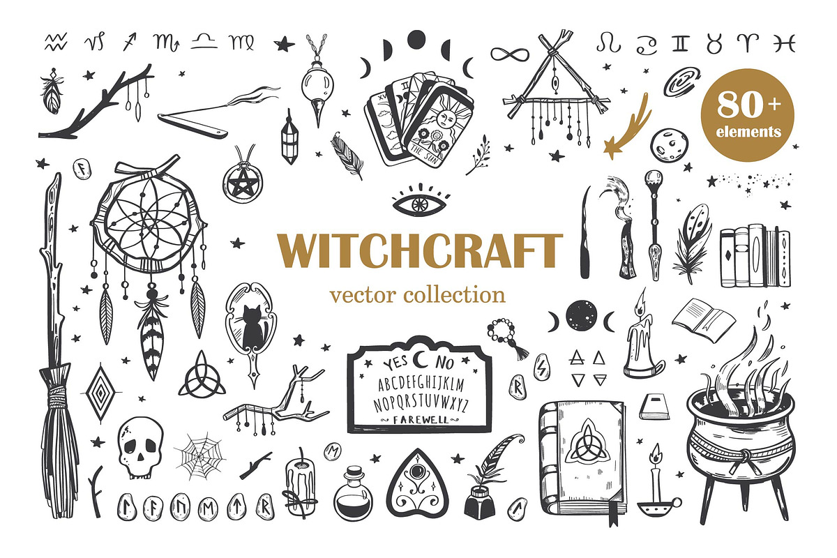 Whimsical Witchcraft hand drawn set, an Illustration by Wild Muse (Photo 2 of 9)
