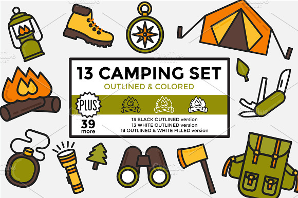 Camping Set Outlined & Colored preview 6
