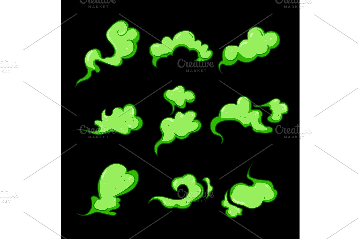 Green toxic gas clouds set on black, an Illustration by pikepicture