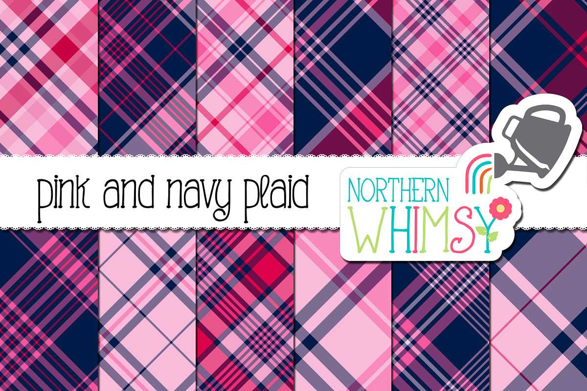 Pink and Navy Seamless Plaid, a Pattern Graphic by Northern Whimsy Design