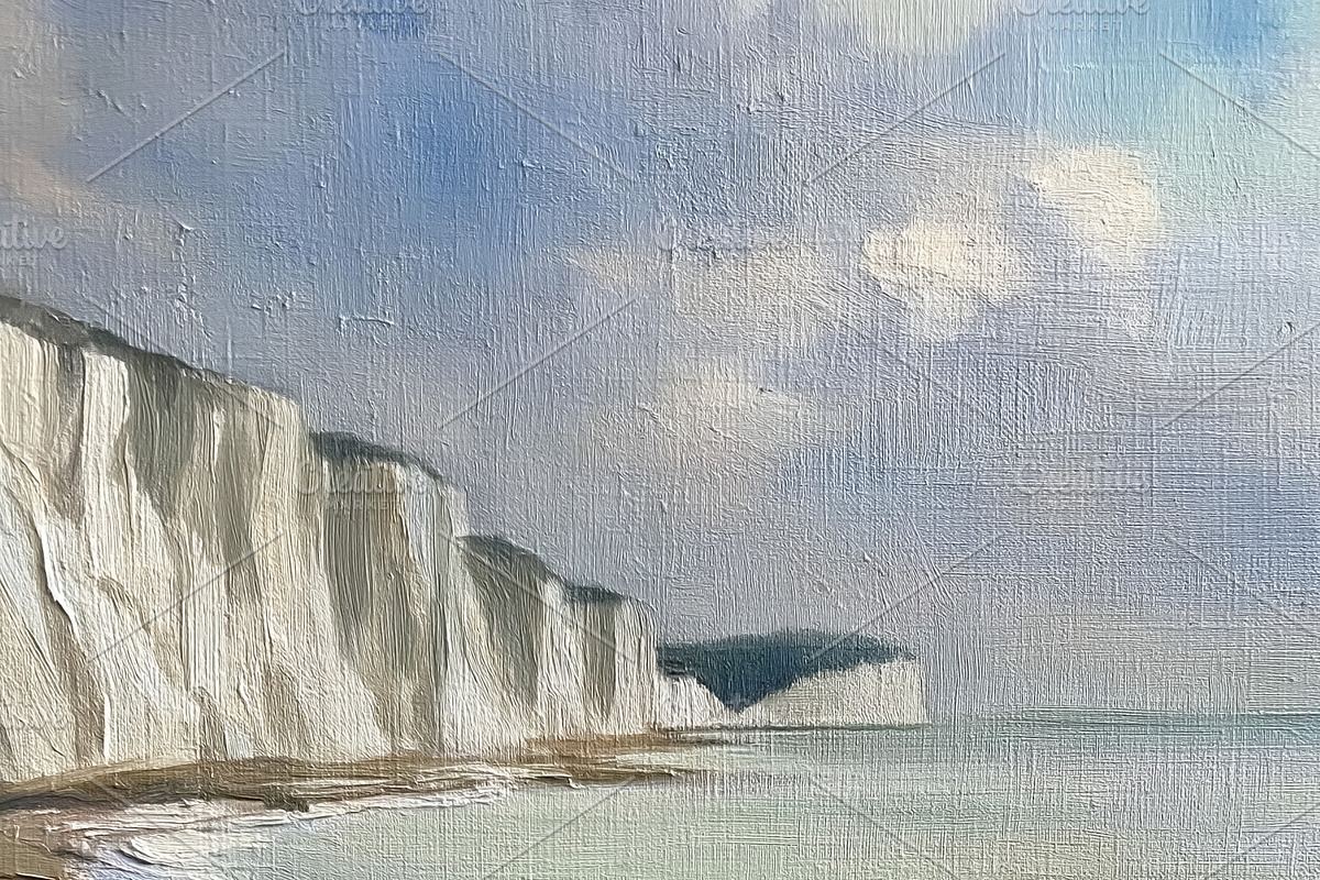White Cliffs of Dover coastline painting showing tranquil ocean,, an Illustration by Studio ANNA