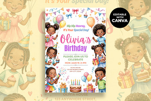 Black Kids Birthday Invitation