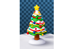 3D green Christmas tree with, an Object Illustration by Abscent