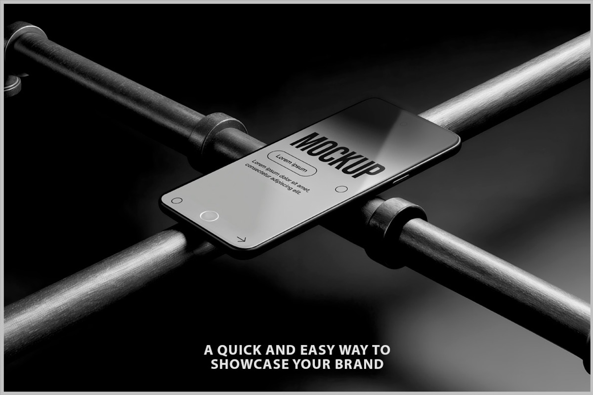 Smartphone on Iron Pipes Mockup PSD, an iPhone Mockup by Bruno's Shop (Photo 2 of 4)