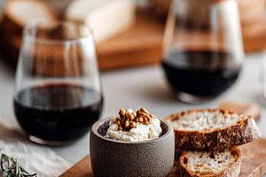 Rustic appetizer with creamy cheese, a Food & Drink Photo by MistyDay