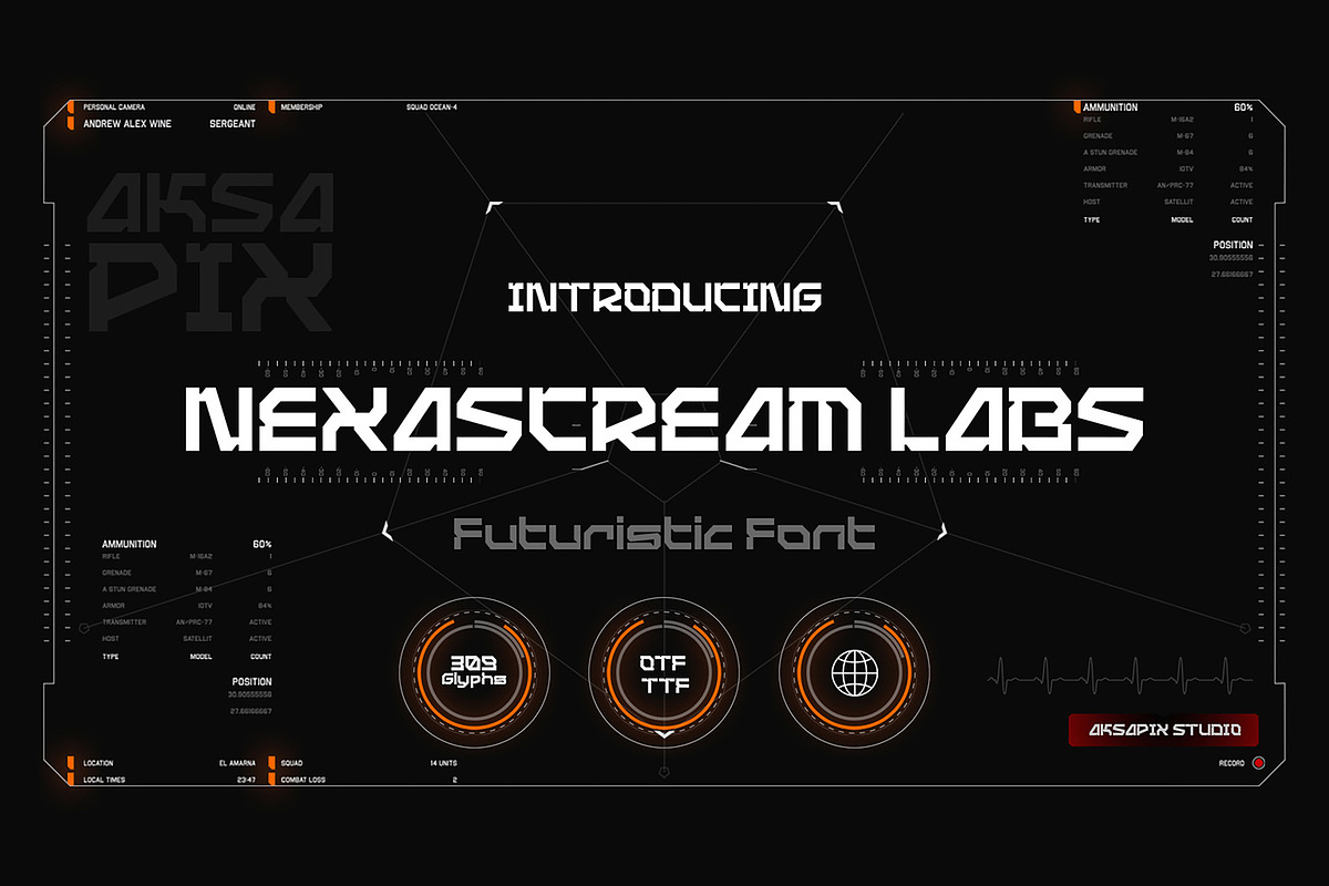 Nexascream Labs - Futuristic Font, a Font by Aksapix Studio (Photo 1 of 9)