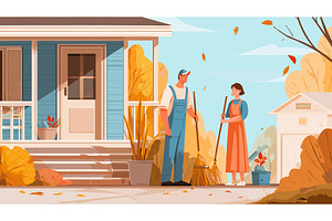 Autumn clean-up day. Neighbor help, a Person Illustration by Stock-Smart-Start