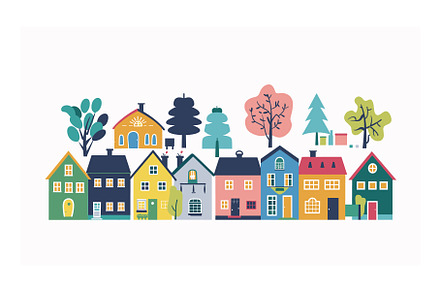 Colorful suburban neighborhood scene, an Object Illustration by Vectorstockersland