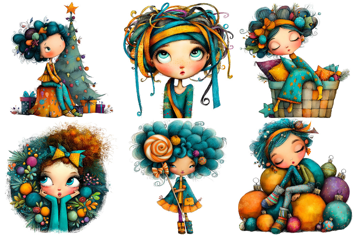 Whimsical Christmas Girl Clipart, an Illustration by Pixels.Craft (Photo 5 of 5)