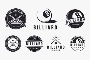 Set Simple badge billiard logo, a Branding & Logo Template by DOMHOUZE