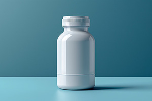 A clean, white plastic bottle with a screw-on cap against a smooth turquoise ba, a Background Photo by ImageMir