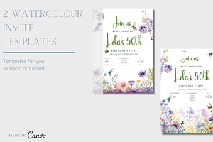2 Watercolour invite Canva templates