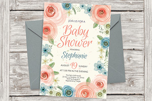 Floral frame invite PSD template 11
