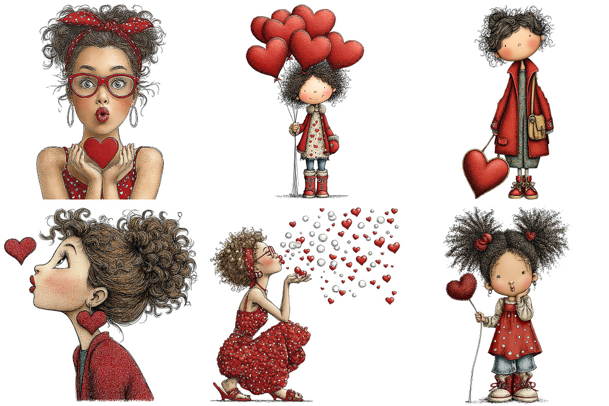 Quirky Valentine Girl Clipart, an Illustration by Craft Nest (Photo 3 of 10)