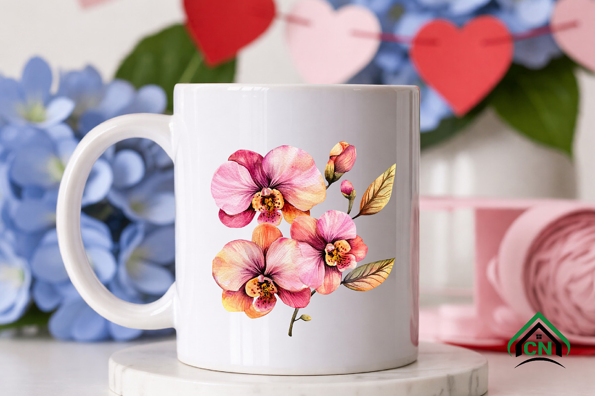 Watercolor Pink Orchid Clipart, an Illustration by Craft Nest (Photo 7 of 12)