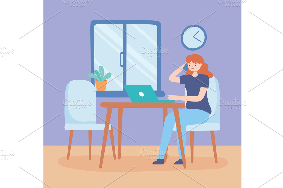 woman working at home, a Person Illustration by studiogstock
