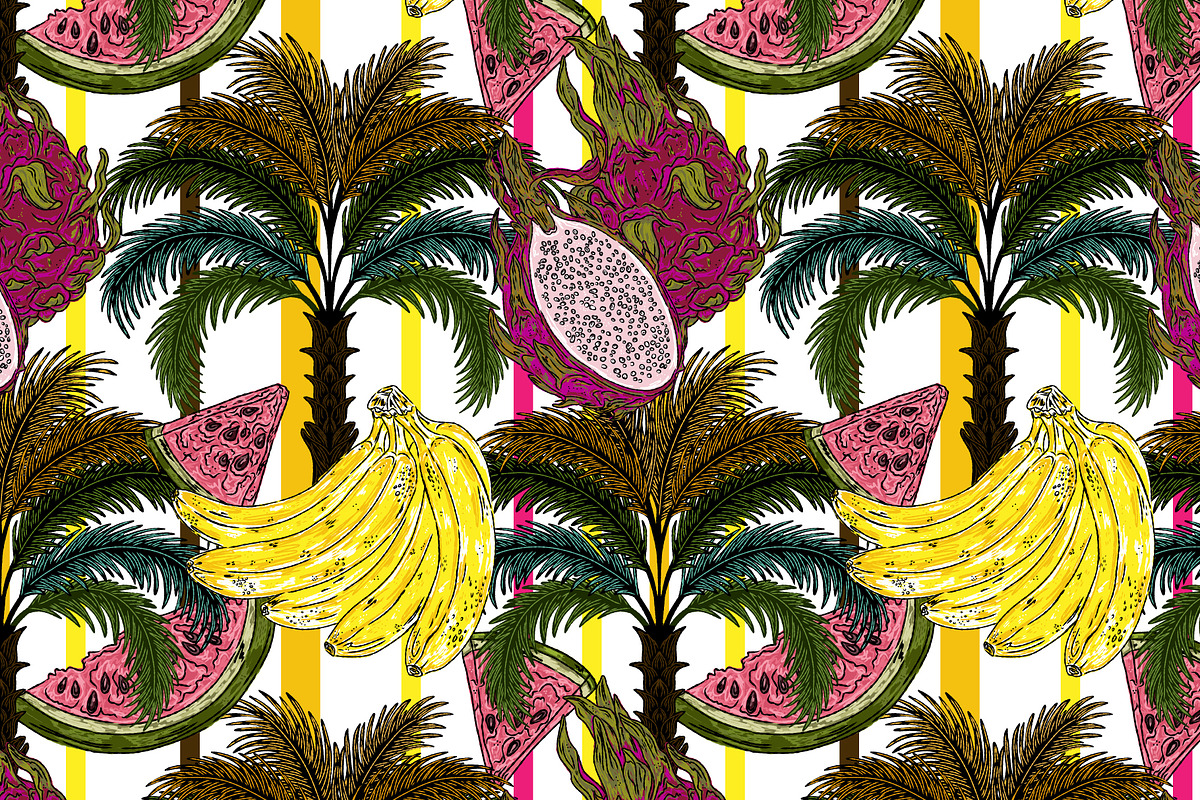 Banana Watermelon Dragon Fruit, a Pattern Graphic by NayaChu (Photo 3 of 9)
