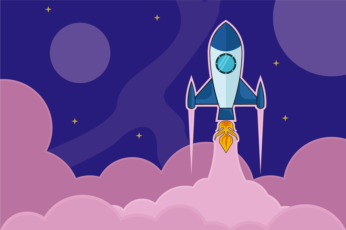rocket launch into space vector, a Technology Illustration by zyxroun shop