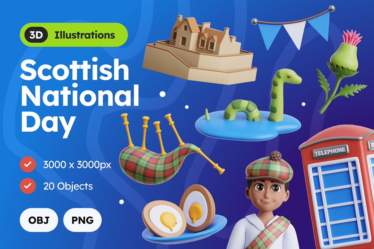 Scottish National Day 3D Icons, an Object 3D Model by Rakata Studio (Photo 1 of 7)