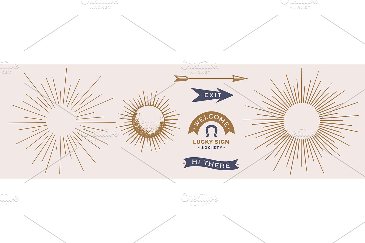 Vintage set. Sunburst, sun light ray, an Object Illustration by Foxys Graphic
