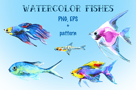 Watercolor fishes set