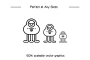 Cute Monster Characters Line Icons, an Outline Icon by Designfour (Thumbnail 7 of 7)
