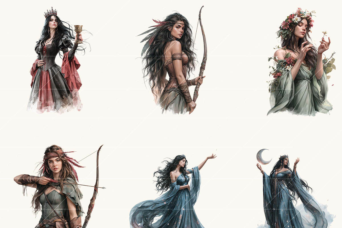 Mystic Women Fantasy Clipart Bundle, a Person Illustration by BusyDaydesign (Photo 2 of 9)